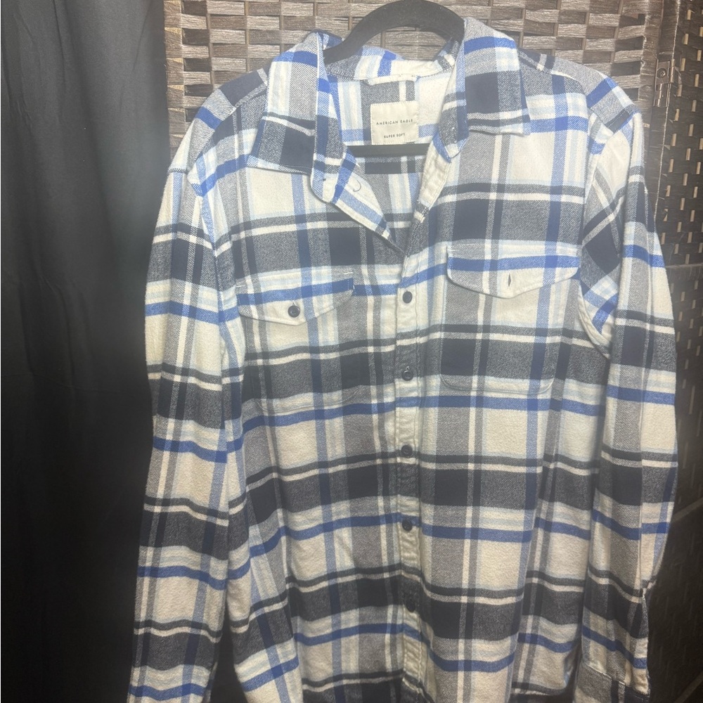American Eagle Outfitters Black and Blue Plaid Shirt